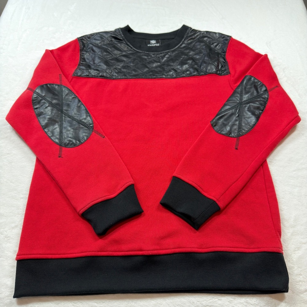 Southpole Sweatshirt Boys XL Red Black‎ Quilted Faux Leather Accents Excellent